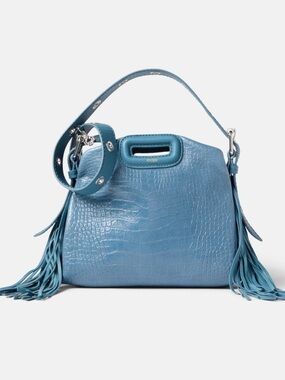 Maje Blue Miss Mini M Croc-Embossed Fringe Shoulder Bag